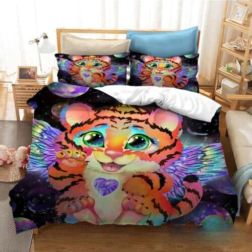 Colorful Cartoon Animal Duvet Cover Art Funny Quilt Cover Cute Tiger 2/3pcs Bedding Set Bedroom Decor with Pillowcase