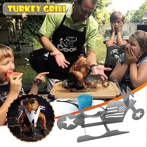 Portable Stainless Steel Grill Beer Can Chicken Stand For Camping Family Gathering and Holiday Roast Rack MOUN777