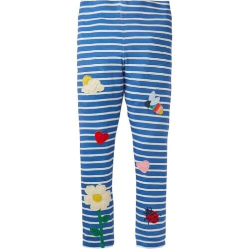 Jumping Meters New Baby Leggings Pants Blue Stripe Bee Flowers Embroidery Fashion Girls Skinny Pants Hot Selling Leggings Girl