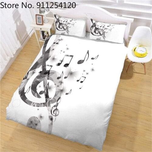 Luxury Bedding Music Note Duvet Cover Set Full Twin King Size Black White Note Bed Comforter Cover 2/3 Piece Girl Boys Bed Cover