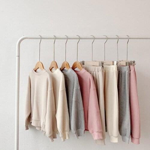 2021 Girls Boy Sports Suit Korean Children Pure Color Cotton Girl Hoodie Sweatshirts Outfit Set Long Sleeve Child Kids Tracksuit