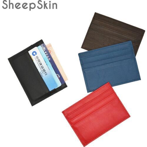 100% Sheepskin Genuine Leather Slim Soft Card Wallet Thin mini credit card holders Men Small Case Custom Name LOGO