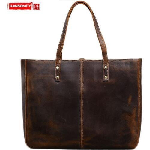 Women Handbags Large-capacity Handbag Cross Section Tote Men and Women Shoulder Bag Retro Handmade Crazy Horse Leather Vintage