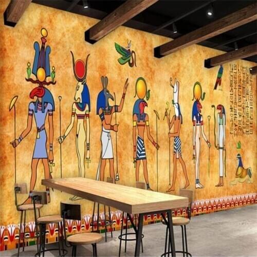 Wellyu Vintage Egyptian fresco bar restaurant background wall custom large mural green wallpaper papel de parede para quarto