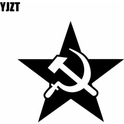 YJZT 15.5CM*14.6CM Russia Star Sickle Hammer Car Sticker Window Vinyl Decal Black Silver C10-01432