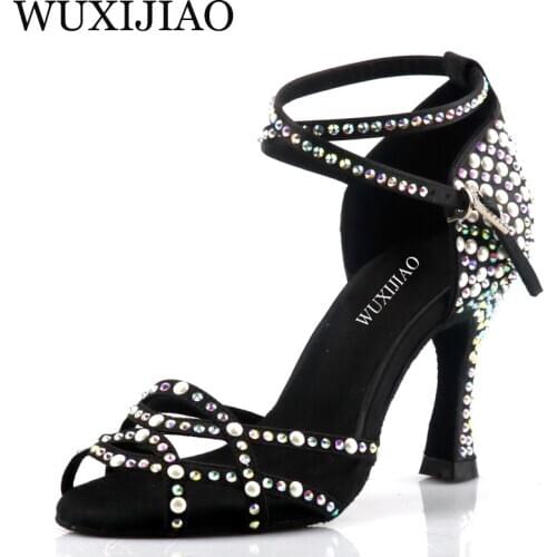 Womens Purple Latin Dance Shoes New Dance Shoes Unique Design Salsa Shoes White Pearl Diamond Sandals