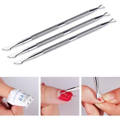 1 Pcs 2 Way Nail Polish Remove Stainless Steel Nail Cuticle Pusher Nail Art Files UV Gel Polish Remove Manicure Care Clean Tools