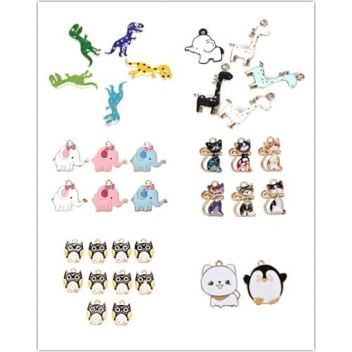 10pcs Enamel Cat penguin Owl Elephant Dinosaur Giraffe Charms For DIY Necklace Bracelet Earrings Charms Craft Accessories