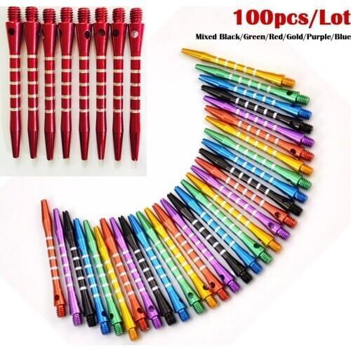 100pcs/Lot 53mm 2BA Aluminum Medium Darts Shafts Harrows Dart Stems Throwing Mixed Black/Green/Red/Gold/Purple/Blue 6 Colors