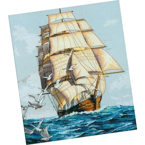 11CT Sailing Boat Stamped Cross Stitch Kit DIY Handmade Needlework