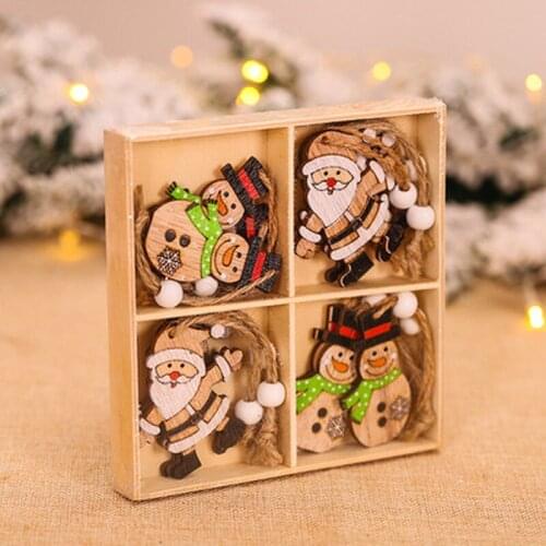 12Pcs /set 2021 Christmas Tree Decorations New Year 2022 Craft Wooden Ornaments Christmas Decorations for Home Xmas Noel Gift