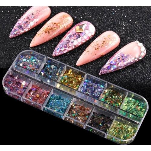 12 Grids Manicure Glitter Powder Ultra-thin Irregular Nail Art Decoration Sequins