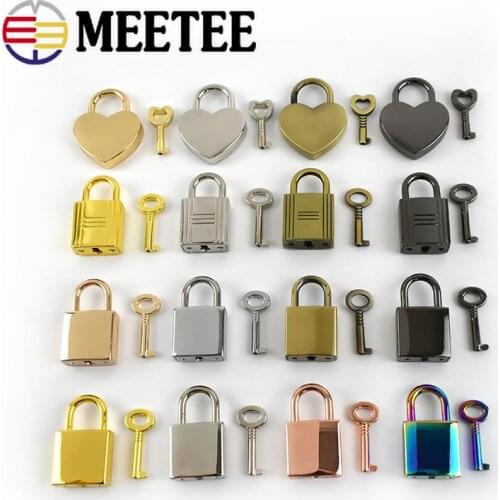 2/5/10sets Meetee Gold Silver Gun Black Brass Lock Key Accessories Stripe Bag Hanging Padlock Handbag Buckle Latch Hardware