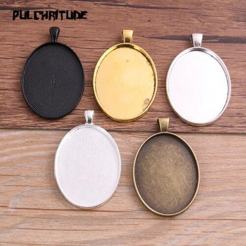2pcs 30*40mm Inner Size Five Color Metal Alloy Simple Oval Cabochon Pendant Setting Jewelry Findings P6810