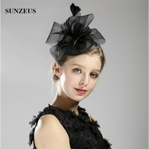 2020 New Black Fascinators Feathers Tulle Linen Bridal Hats For Party Headwear Wedding Accessory Handband SQ226