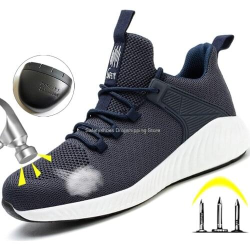 2021 Summer NEW Safety Shoes Men Mesh Breathable Steel Toe Kevlar Midsole Puncture Proof Work Safety Boots Man Boots Flat Safeti