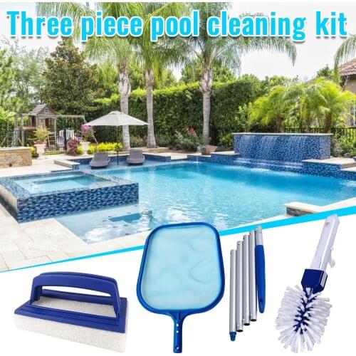 3PC Swimming Pool Cleaning Kit Skimmer Net With Rod+Stiffbrush+Sponge Brush Home Outdoor Fish Tank Spa Pool Cleaner Accessories