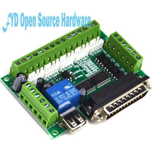 5 Axis CNC Interface Adapter Breakout Board For Stepper Motor Driver Mach3 + USB Cable, mach3 CNC controller with Light Coupling