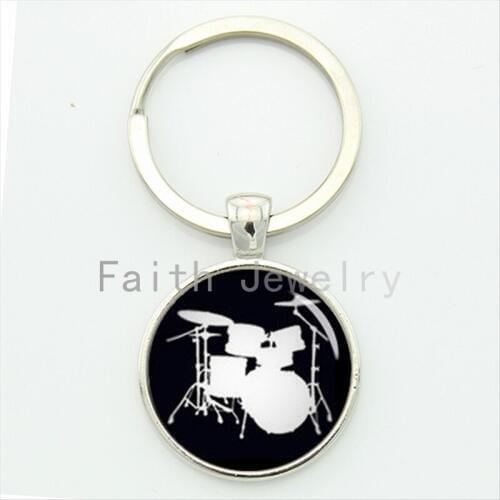 Drum Kit silhouette pattern key chain DJ turner DJ mixer art picture of drum set fashion musician gifts KC369