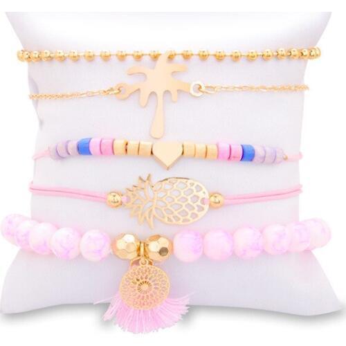 HWASY1804 bracelets in Europe and the United States pineapple peach heart coconut tassel Bracelet five piece set alloy bracelet