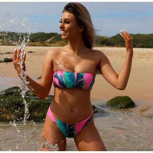 Floral Leaves Bikini Sets Women Push up Monokini Padded Biquini Swimwear Beach Bathing Suit