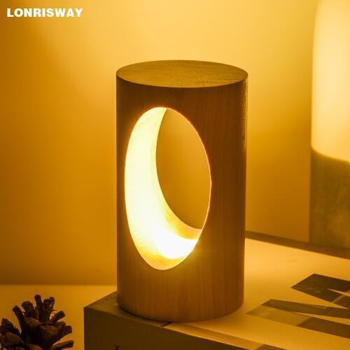 LONRISWAY LED Wood Desk Lamp, Bedroom Bedside Night Light, Dimmable Led Lighting, Creative Home Decor Table lamp, Unique House w