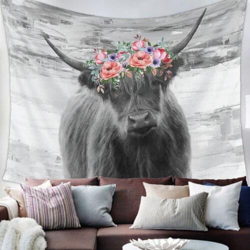 Idyllic Farm Animal Highland Cattle Tapestry Wall Hanging Living Room Decor Wall Hanging Tapestry Yoga Mat Home Decor Art