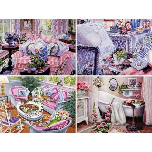 KAMY YI Landscape Room Warm 5D Diy Embroidery Living Room Full Diamond Art Style Cross Stitch Crafts Mosaic Home Decoration