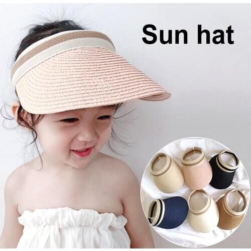 2020 Unisex Cap Sun Protection Outdoor Kids Summer Wide Brim Outdoor Anti-UV Topless Sunhat Visor Cap Beach Straw Hat