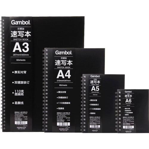 KOKUYO Gambol Double Helix A4 A3 A5 A6 Sketch Book Black Surface Art Painting paper 60 Sheets