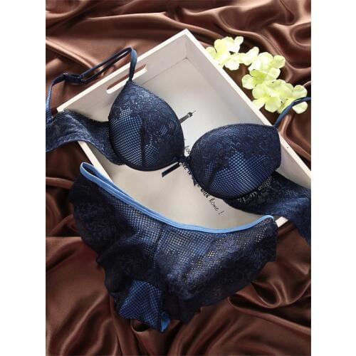 Fashion fashion lace sexy thin deep V-neck push up Bra And panty Set Underwire Bra womens young girl underwear Embroidery Bras