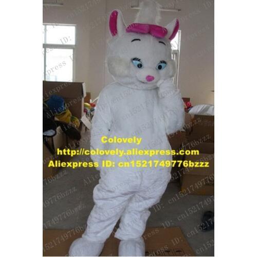 Sweet White Marie Cat Mascot Costume Mascotte Moggie Kitten With Blue Bright Eyes Small Pink Nose Adult Size No.896 Free Ship