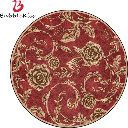 Bubble Kiss Carpets For Living Room Round Retro Red Flower Area Rugs Home Bedroom Soft Decoration Non-Slip Customized Floor Mat