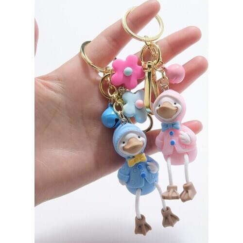 Creative Animal Long Leg Duck Key Chain Ring Key Holder Lovely Cute Korean Style Bag Charms Flower Pendant Llaveros Party Gift