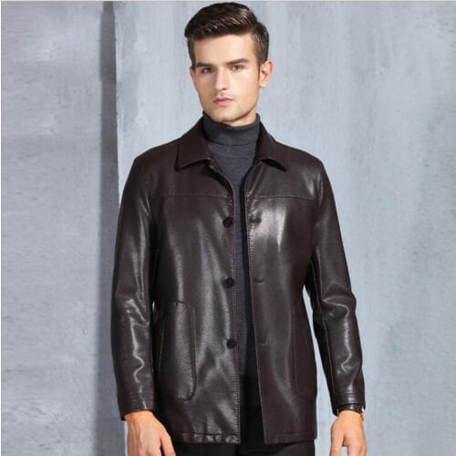 Mid-aged imitation deerskin Lapel eco-leather jacket Autumn Fashional Men Leather Jackets Fashion Winter Man Men Leather Coat