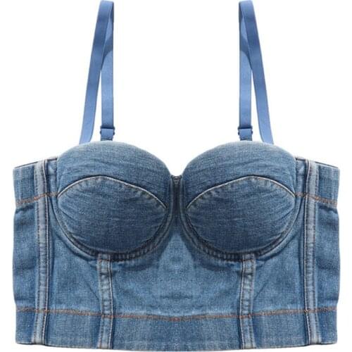 Summer Women Tank Top Cropped Woman Clothes Sexy Camis Push Up Denim Bra Clothing Backless Bustier Party Club Vest