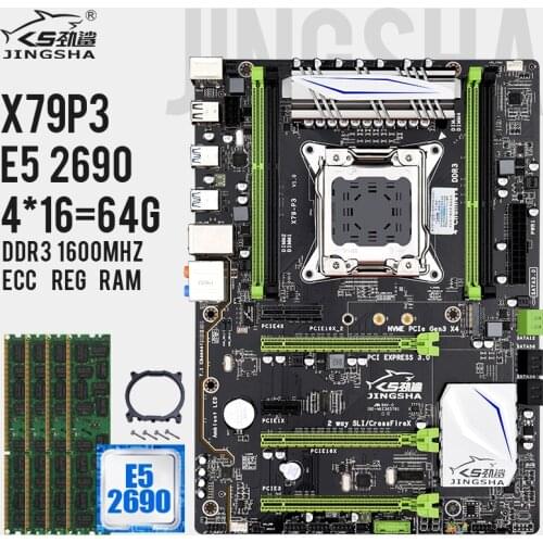 Xeon E5 2690 CPU E5-2690 X79-p motherboard set with LGA2011 combos 4*16GB = 64GB memory DDR3 RAM 12800R 1600Mhz M.2 SSD USB3.0