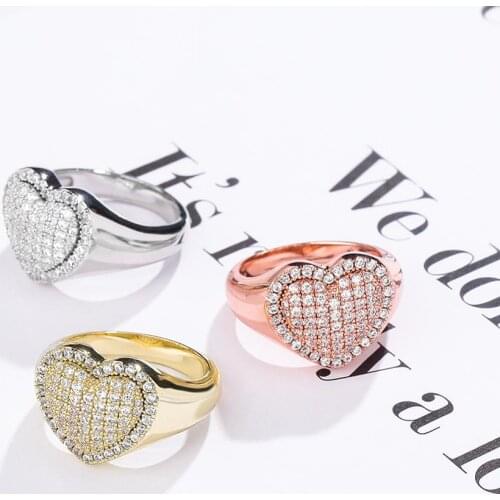 JINAO Hip Hop Fashion Love Ring Copper Gold Silver Color Iced Out Micro Pave Cubic Zircon Charm Ring for Men Women Gift
