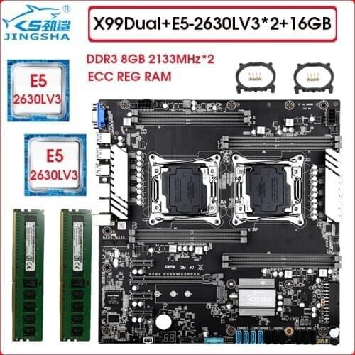 JINGSHA X99 dual motherboard set with 2pcs XEON E5 2630lv3 six-core Processor and 2*8gb ddr4 2133mhze ecc reg ram