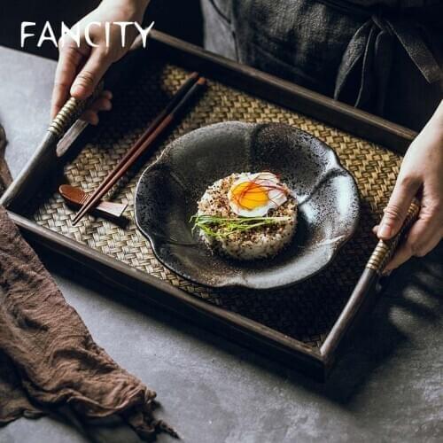 FANCITY Creative Magnolia Flower Plate Ceramic Plate Simple Japanese Restaurant Plate Deep Plate Dim Sum Plate Kimchi Cold Veget