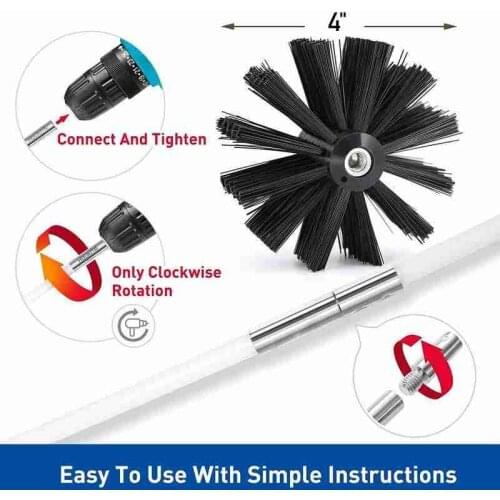 Nylon Pipe Brush Head Long Handle Flexible Pipe Rods For Chimney Kettle House Cleaner Cleaning Sweep Tool Chimneys Accessories