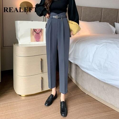 REALEFT 2021 New Autumn Suit Pants for Women Female Fashion Korean Style Office Ladies High Waist Elegant Womens Suit Pants