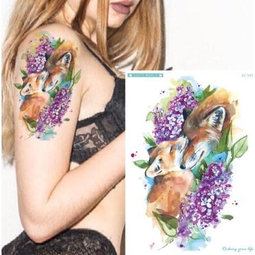 New Designs 1 Piece Fox Flower Body Tattoo Temporary Waterproof Watercolor Henna Animals DIY Art Tattoo Sticker Unicorn Horse