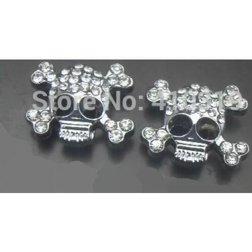 Wholesale 100pcs/lot 10mm rhinestones Skull slide charm fit for 10mm pet dog cat tag