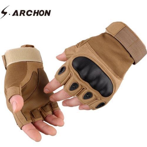 S.ARCHON Army Fight Tactical Half Finger Gloves Men Protect Shell Carbon Airsoft Military Mittens Paintball Shooting Army Gloves