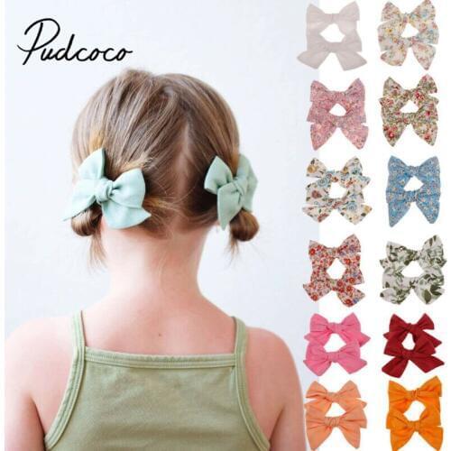 Pudcoco 2Pcs/Sets Teens Big Hair Bows Knot Hair Clips Girls Kids Toddler Cotton Headband Wholesale 14 Colors