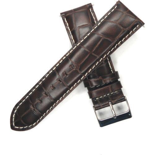 YQI 24mm Alligator Square Calf Genuine Leather Watch Band Crocodile Watchband Dark Brown with Buckle Watch Strap For Hours