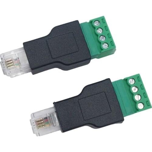 RJ11 to Screw Terminal Adapter RJ11 Male to 4 Pin Connector Splitter Shield Terminal Plug for CCTV DVR