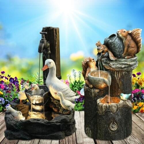 Animal Garden Statue Water Fountain Solar Garden Squirrel Duck Resin Decor Home Garden Craft Decor