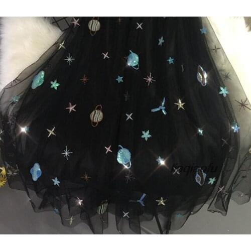 Mesh embroidered fabric clothing translucent sequined fabric